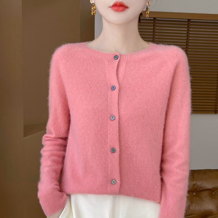 Damen Kuscheliger Kurzcardigan aus Mohair‑Mix mit feiner Schurwollstruktur und Perlmuttknopfleiste Drune