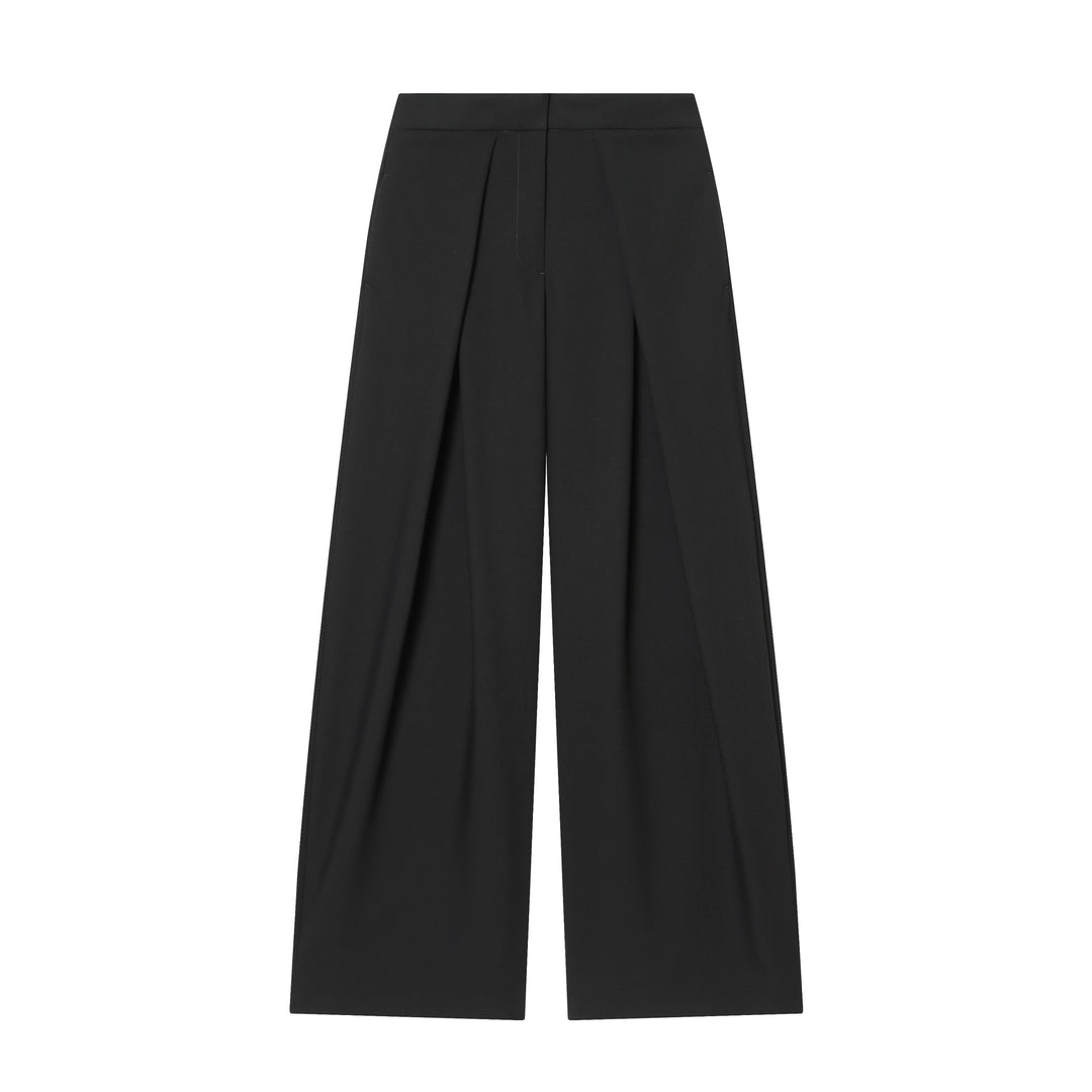Damen nan hochtaillierte Bundfaltenhose mit weitem Bein und markanten Vorderfalten Drune