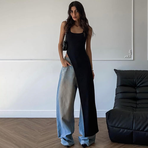 Damen Maxikleid mit asymmetrischem Schnitt und fließendem Stoff Drune