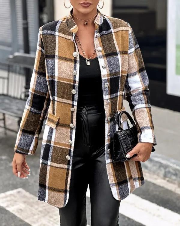 Damen Modischer Karo-Blazer aus weichem Wollmix Drune