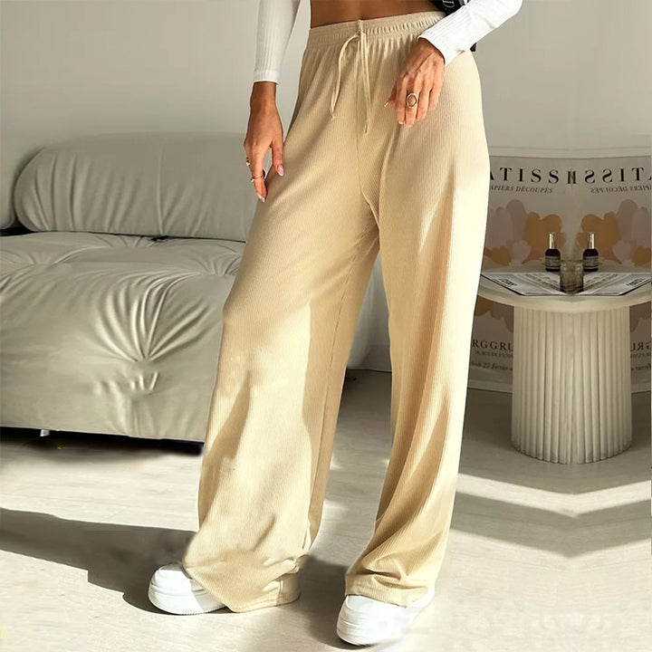 Damen weite hochgeschnittene Loungehose mit elastischem Bund und Kordelzug Drune