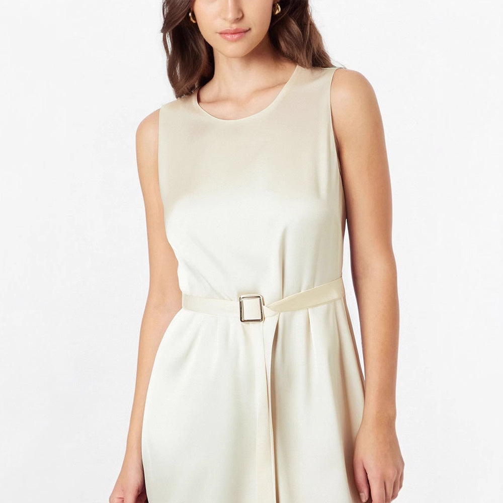 Damen Elegantes Midikleid mit Taillengürtel und fließendem Schnitt Drune