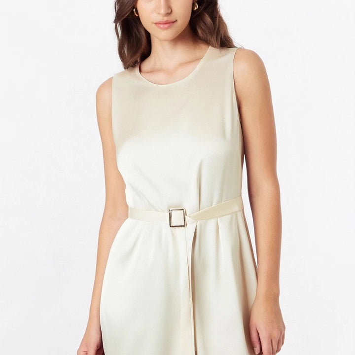 Damen Elegantes Midikleid mit Taillengürtel und fließendem Schnitt Drune