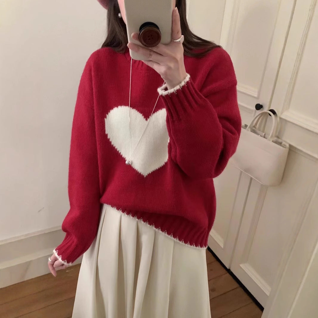 Damen Strickpullover mit Herzmotiv und lässigem Schnitt Drune