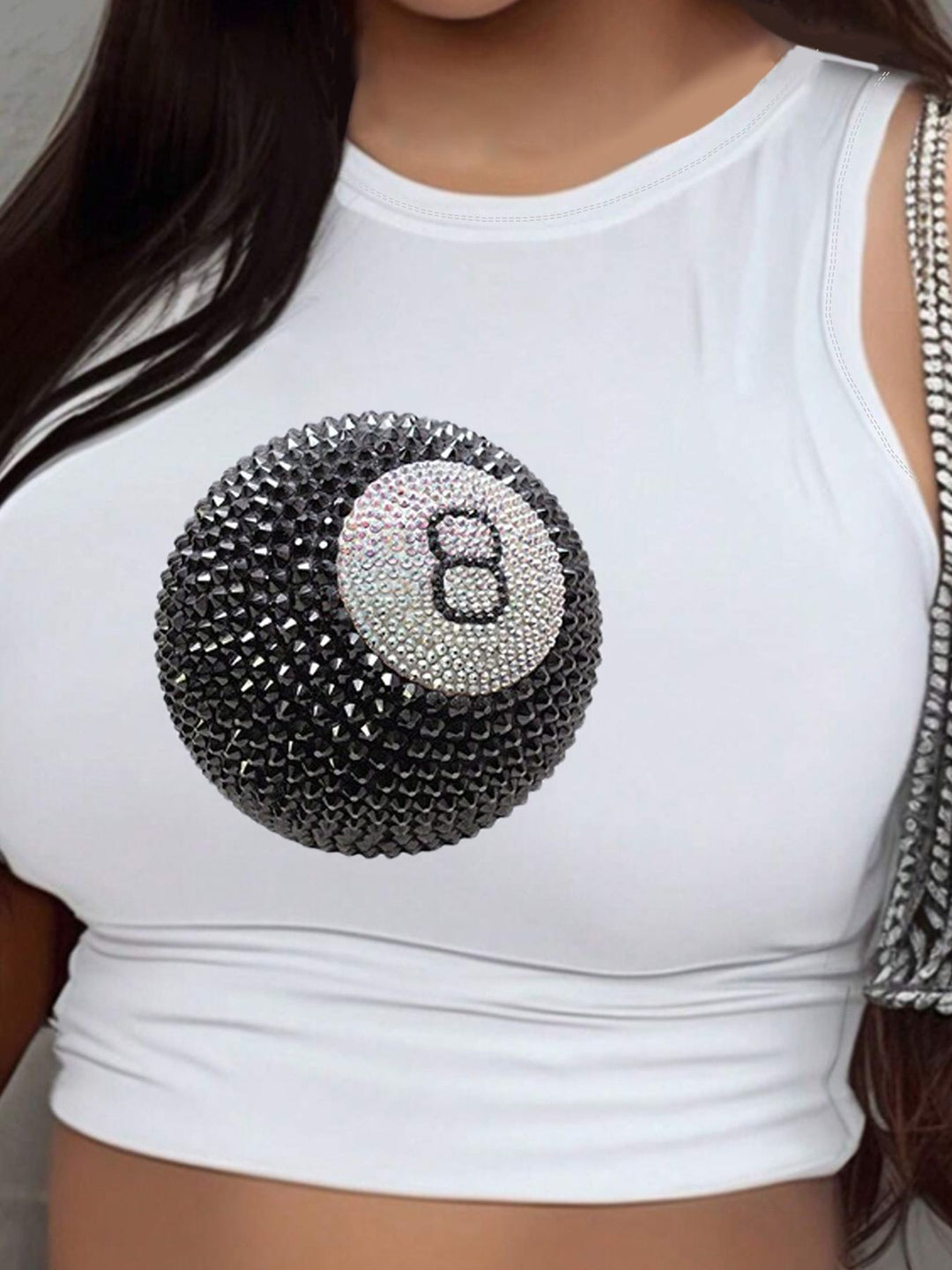 Damen Crop-Top mit modernem Grafikdruck und trendiger Schnalle Drune