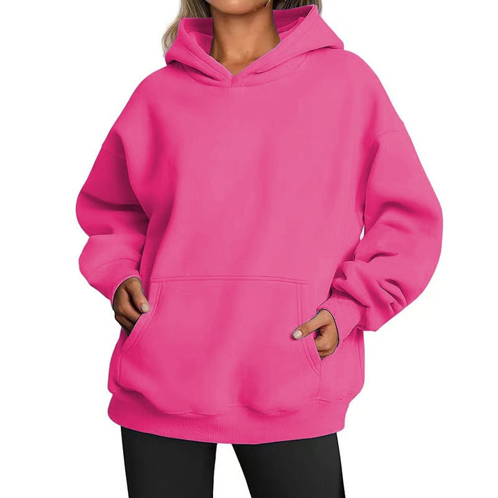Damen nan Oversize-Kapuzenpullover mit Raglanärmeln, Kängurutasche und weichem Fleece-Innenfutter Drune