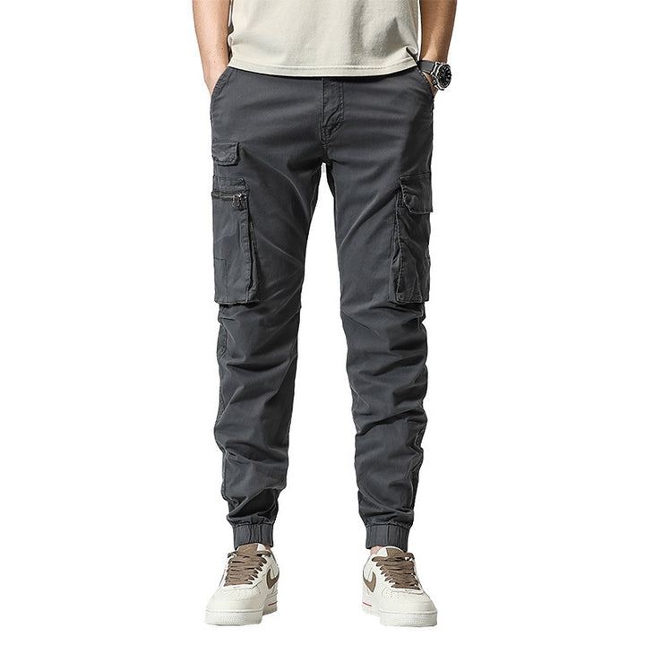 Herren Freizeits-Utility-Cargohose im Joggerstil mit teil-elastischem Bund und multifunktionalen Frontklappen Drune