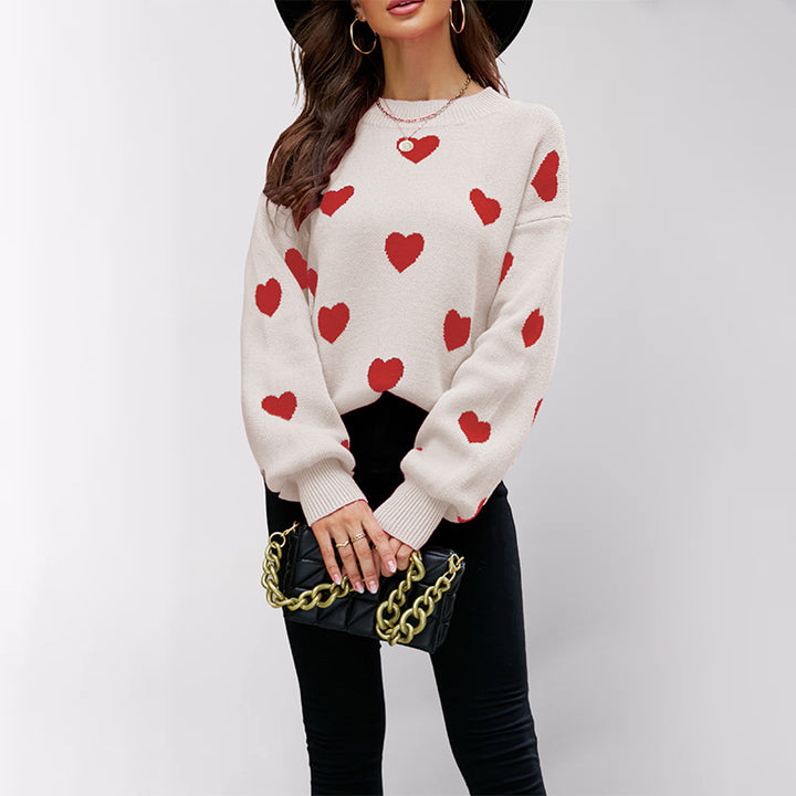 Damen Strickpullover mit Herzmuster und lässigem Schnitt Drune