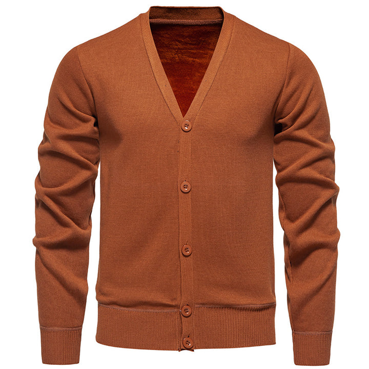 Herren Feiner V-Ausschnitt Strickcardigan mit durchgehender Knopfleiste und gerippten Bündchen Drune