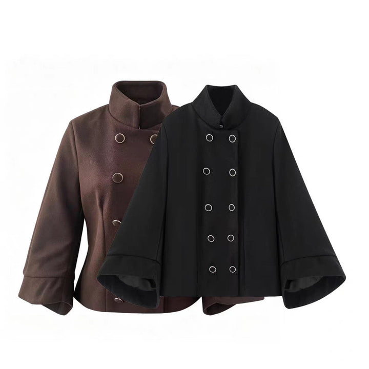 Damen Taillierte Double‑Breasted Kurzjacke mit Stehkragen und Glockenärmeln Drune
