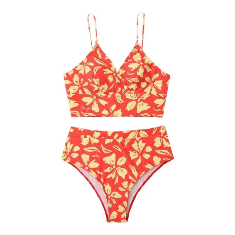 Damen Zweiteiliges Bikini-Set mit blütenförmigem Crop-Top und hoch tailliertem Höschen Drune