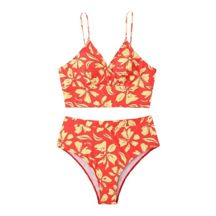 Damen Zweiteiliges Bikini-Set mit blütenförmigem Crop-Top und hoch tailliertem Höschen Drune