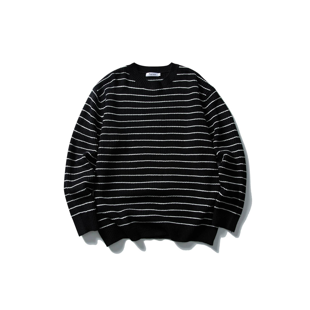Unisex Gestreifter Strickpullover im Breton‑Look mit grober Rippstruktur und Rundhalsausschnitt Drune