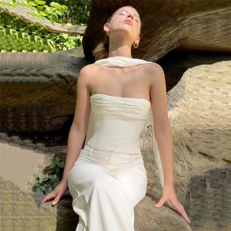 Damen Bandeau-Top mit eleganter Chiffonüberwurf Drune