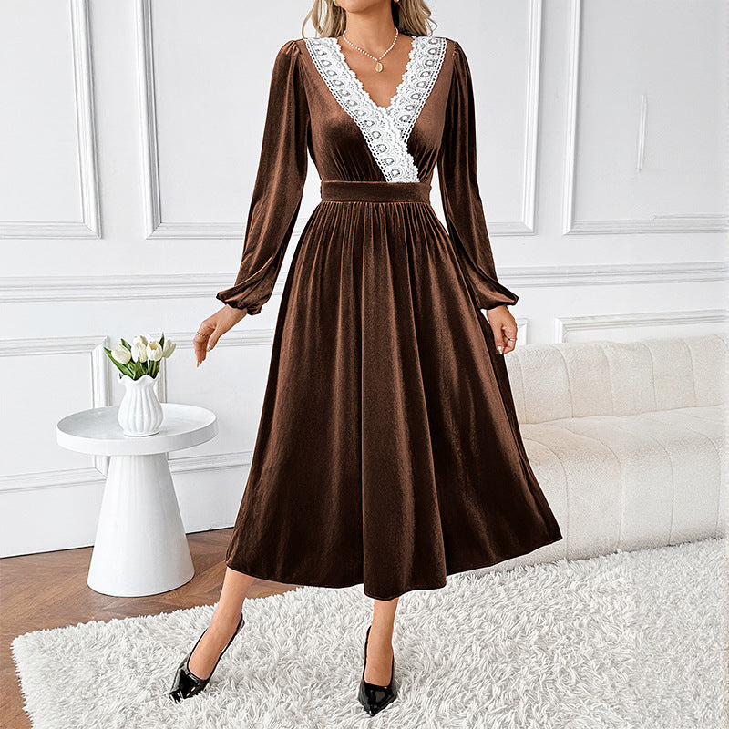 Damen Elegantes Maxikleid mit Spitzenakzenten Drune