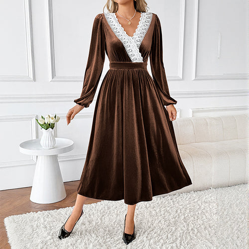 Damen Elegantes Maxikleid mit Spitzenakzenten Drune