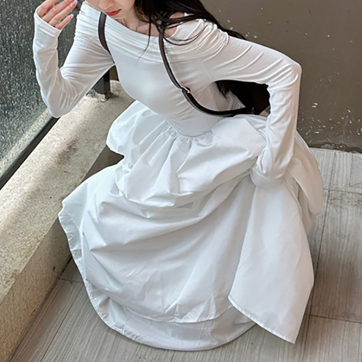 Damen elegantes Off-Shoulder Maxikleid mit modernen Trägerdetails Drune