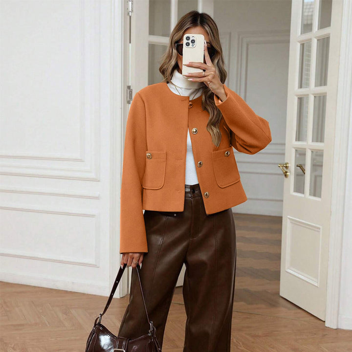 Damen Kurze Blazerjacke mit praktischen Taschen und goldenen Knöpfen Drune