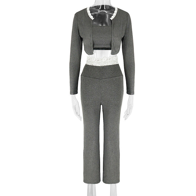Damen elegantes zwei-teiliges Set mit Spitzenakzenten Drune