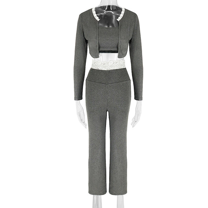 Damen elegantes zwei-teiliges Set mit Spitzenakzenten Drune