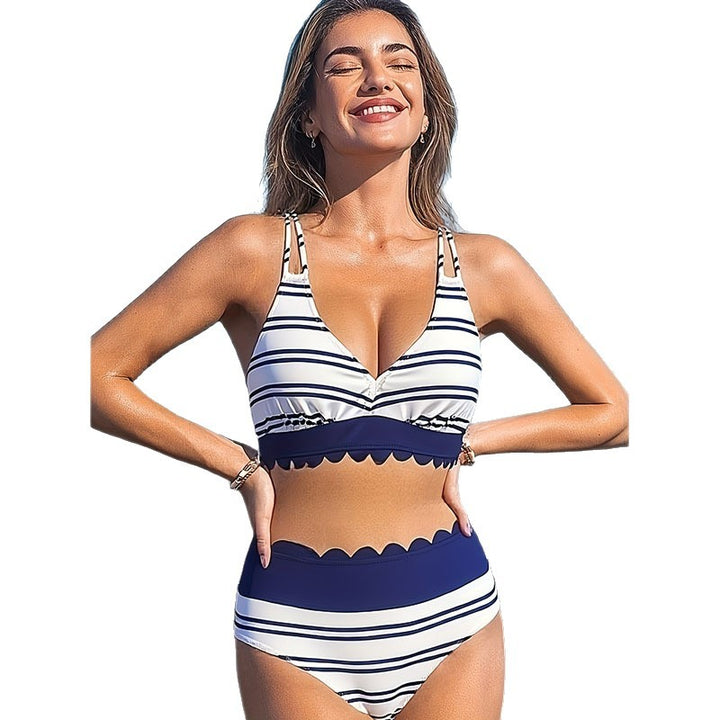 Damen Zweiteiler Badeanzug mit eleganter Wellenlinie Drune