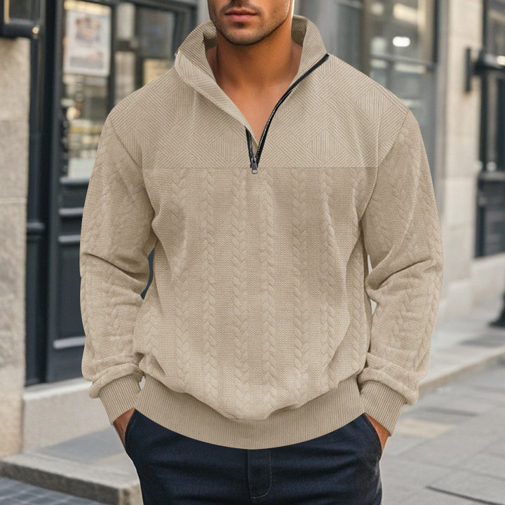 Herren Halbzip-Pullover mit Zopfstrick-Optik und Strukturpaneelen Drune