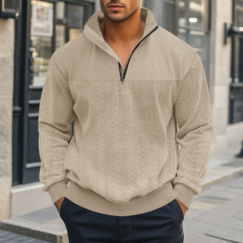Herren Halbzip-Pullover mit Zopfstrick-Optik und Strukturpaneelen Drune