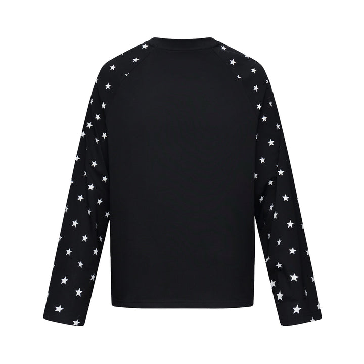 Unisex Langärmliges Sweatshirt mit Raglanärmeln, Stern-Printärmeln und Vintage-Grafik Drune