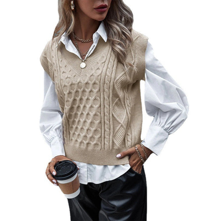 Damen Strickpullover mit Zopfmuster und V-Ausschnitt Drune