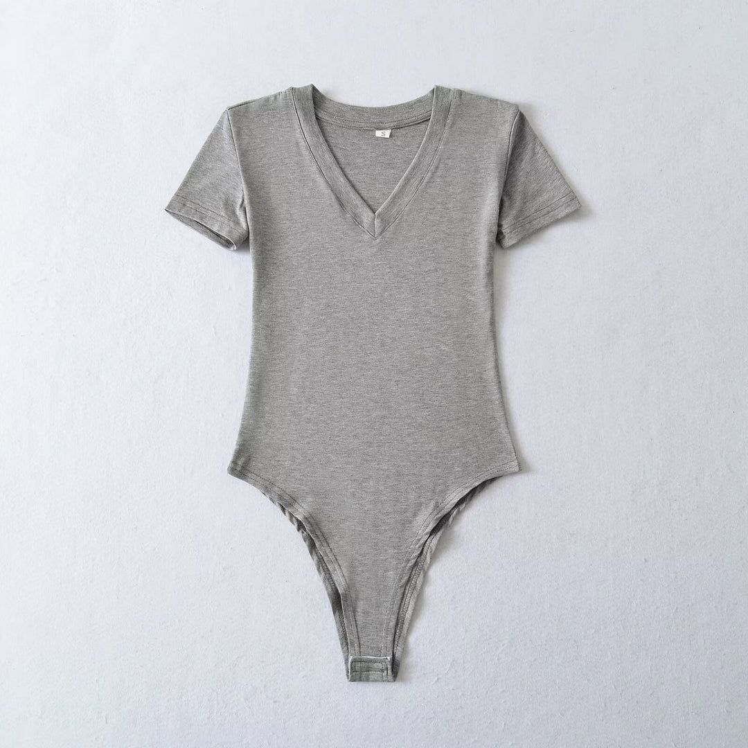 Damen Body mit tiefem V-Ausschnitt und kurzärmligem Design Drune