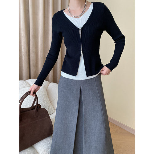 Damen Strickjacke mit kontrastierendem Reißverschluss Drune