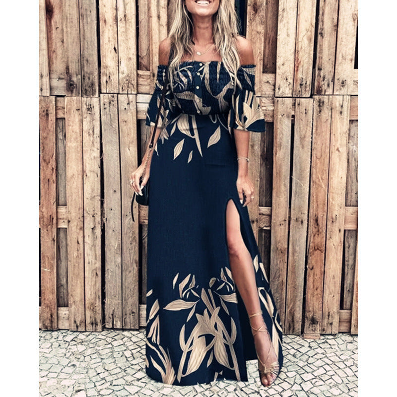 Damen Maxikleid mit schulterfreiem Design und elegante Blumendruckdetails Drune