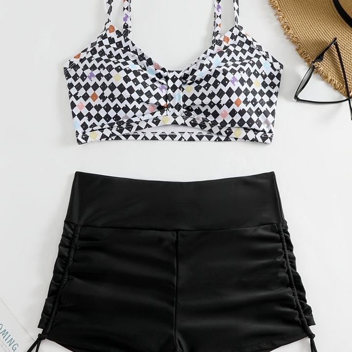 Damen Crop-Bikini Oberteil mit Rüschenbadeshorts Drune