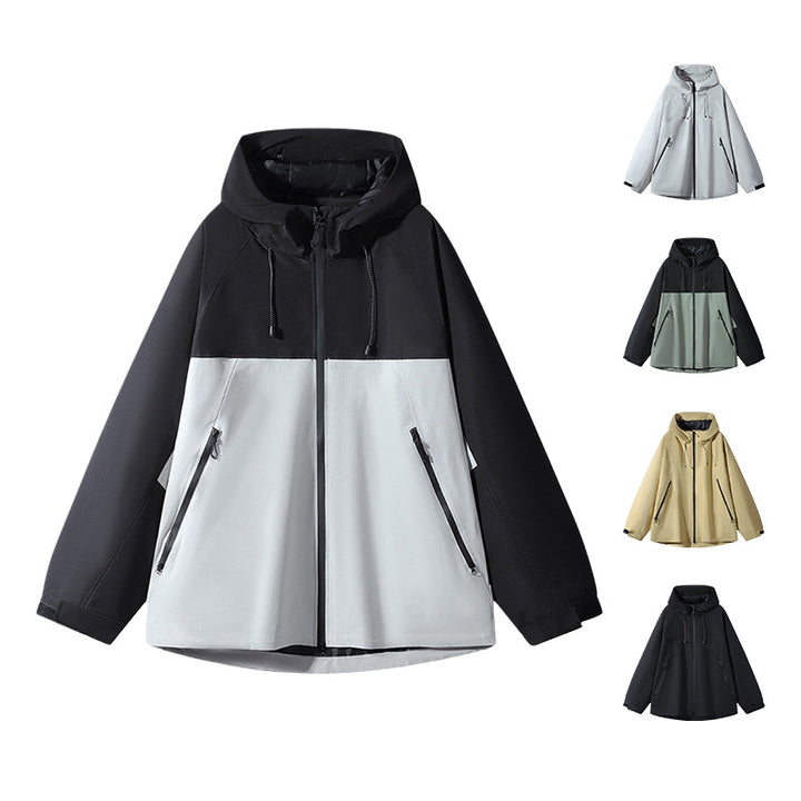 Unisex Wasserabweisende zweifarbige Softshell-Jacke mit Kapuze Drune