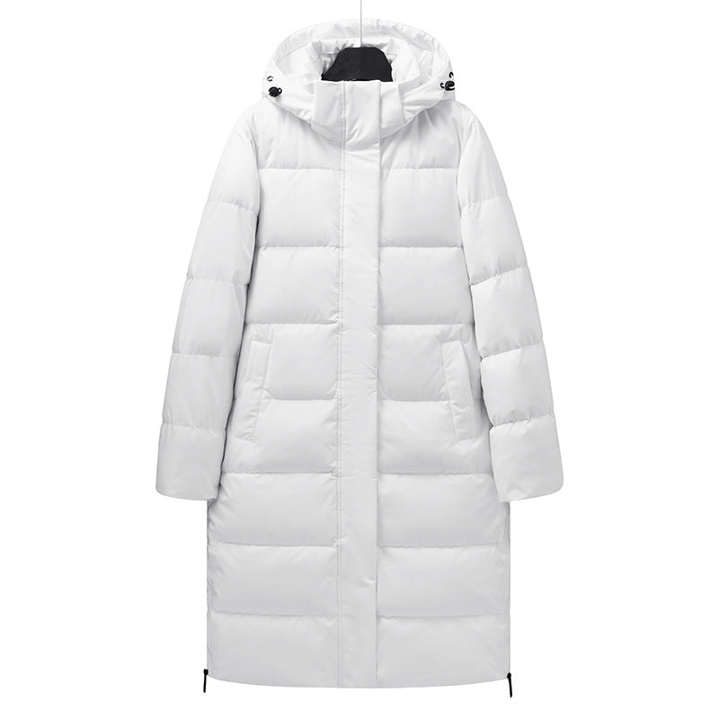 Damen Langer minimalistischer Steppmantel mit konturierter Kapuze und ultraleichter Thermofüllung Drune