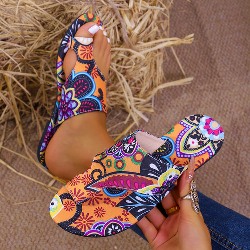 Damen Boho-Zehentrenner Sandalen mit ergonomischem Fußbett Drune