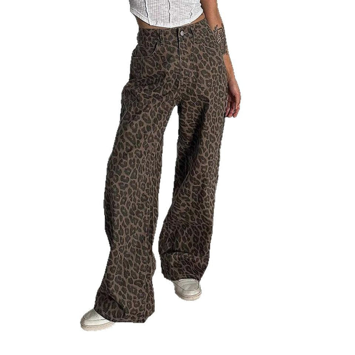 Damen Weit geschnittene Leoparden-Jeans im lässigen Stil Drune