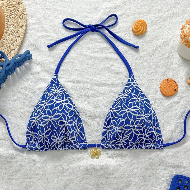 Damen Triangel-Bikini mit Blumenstickerei Drune