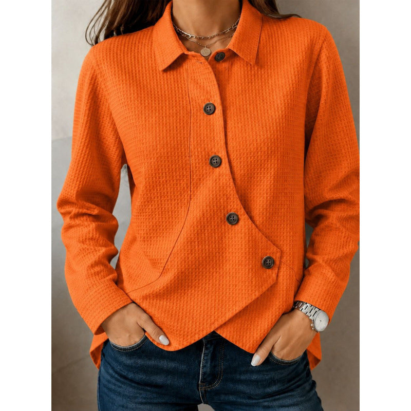 Damen strukturierte Waffel-Hemdjacke mit asymmetrischer Knopfleiste und Eingrifftasche Drune