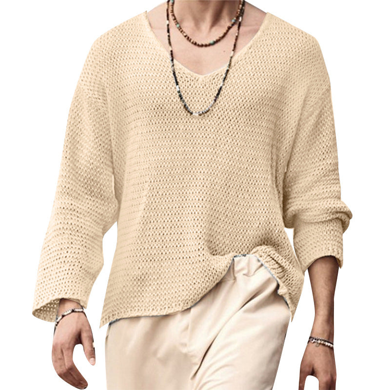 Herren nan strukturiertes Waffelstrick-Langarmshirt mit V-Ausschnitt und wärmendem Thermoeffekt Drune