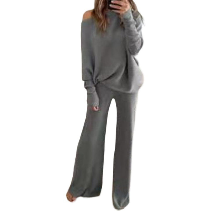 Damen Lässiges Strick-Loungewear-Set mit weitem Schnitt und off-shoulder Oberteil Drune