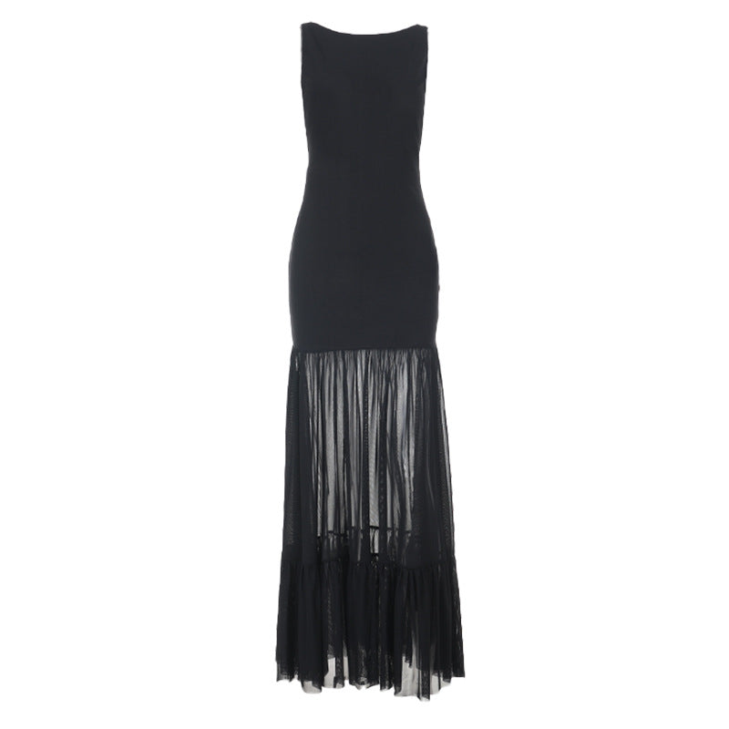 Damen Elegantes Maxikleid mit transparenten Einsätzen und Rüschendetails Drune