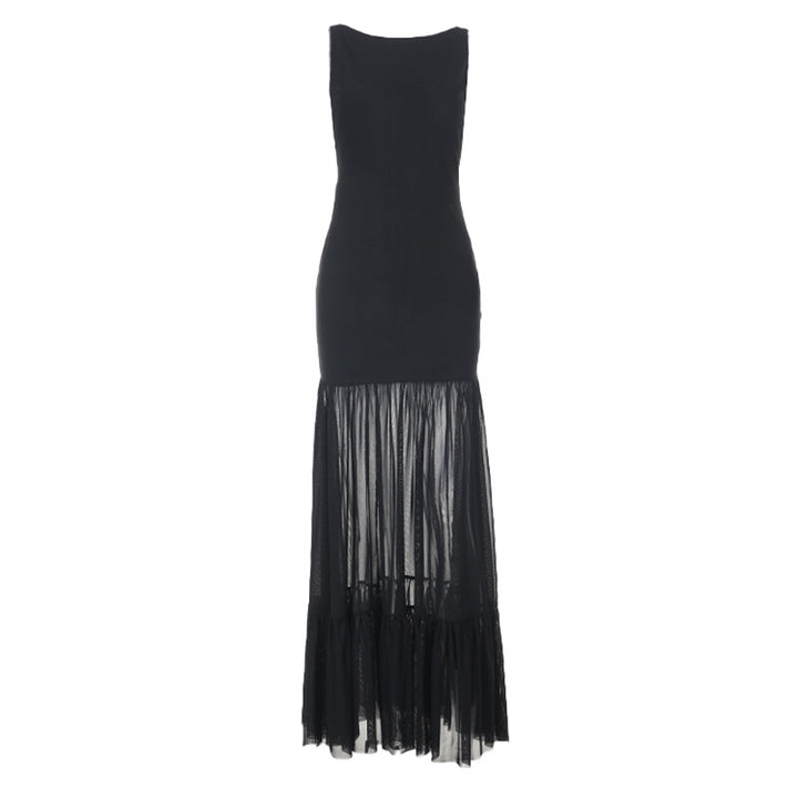 Damen Elegantes Maxikleid mit transparenten Einsätzen und Rüschendetails Drune