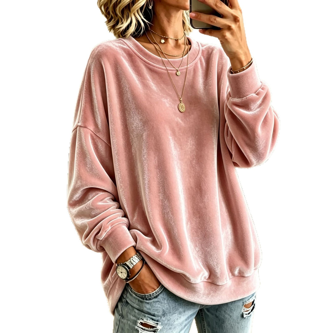 Damen Oversize-Samtpullover mit weitem Schnitt und geripptem Saum Drune