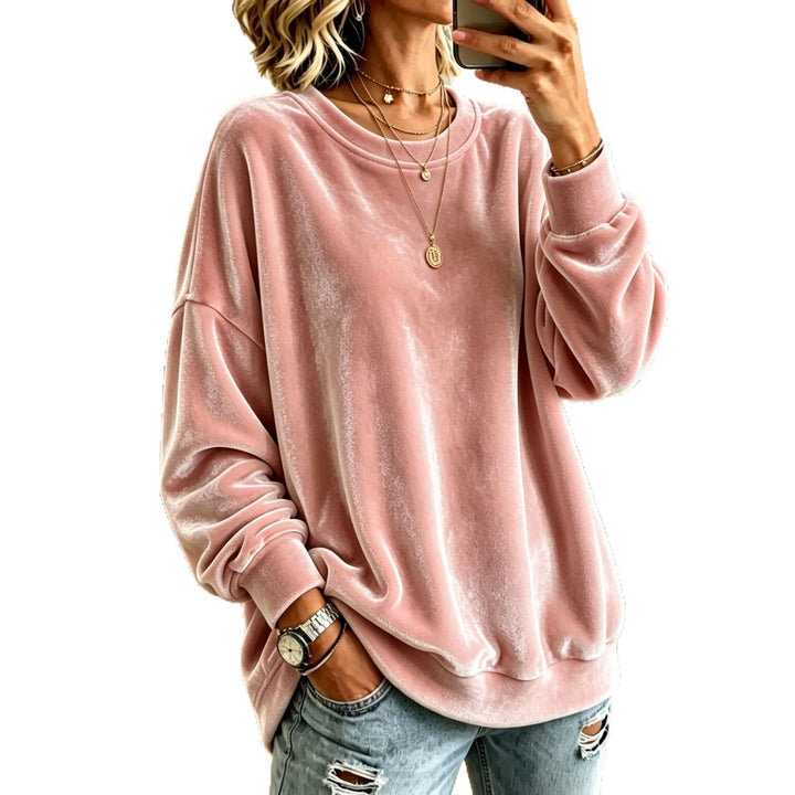 Damen Oversize-Samtpullover mit weitem Schnitt und geripptem Saum Drune
