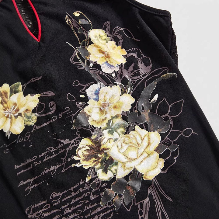 Damen Chinesisches Sticktop mit hochgeschlossenem Design und floralem Motiv Drune