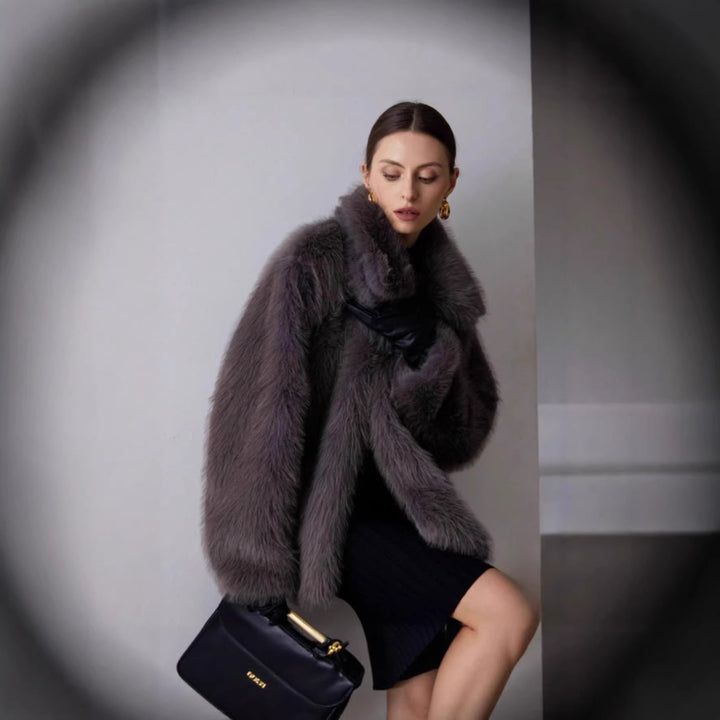 Damen Kurze Boxy‑Kunstpelzjacke mit extraweichem Hochflor und voluminösem Schalkragen Drune