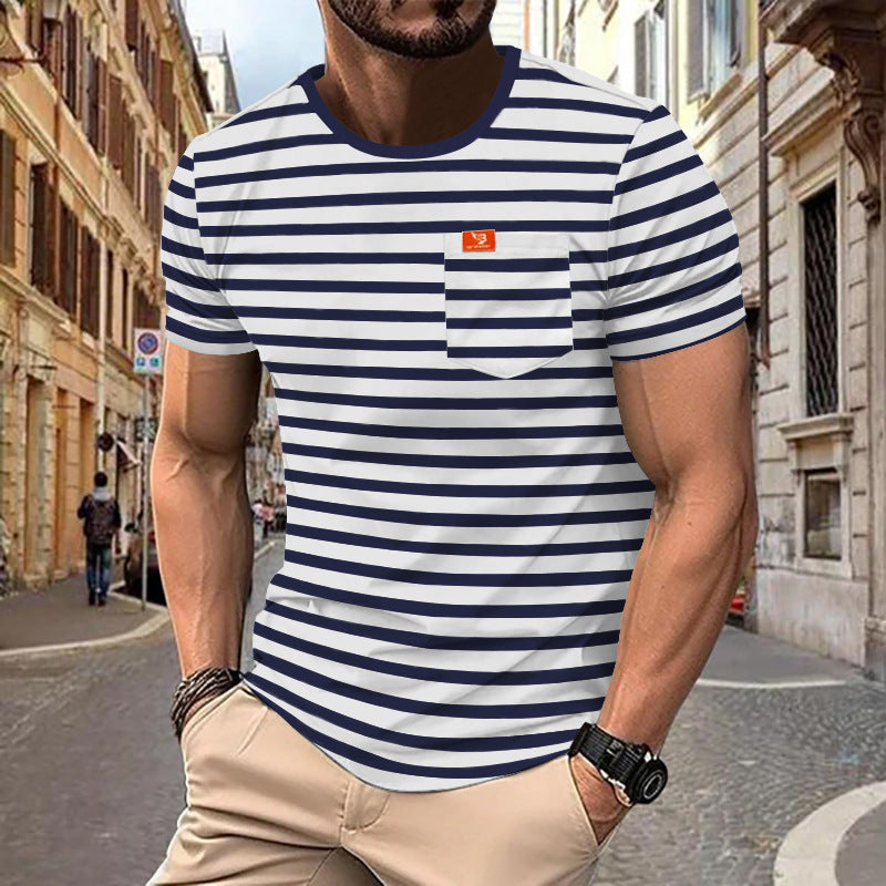 Herren nan maritim inspiriertes Streifen-T-Shirt mit Brusttasche und Slub-Jersey Drune