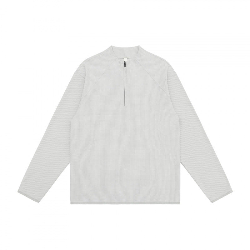 Unisex Waffelstrick-Halbzip-Pullover mit Raglanärmeln Drune