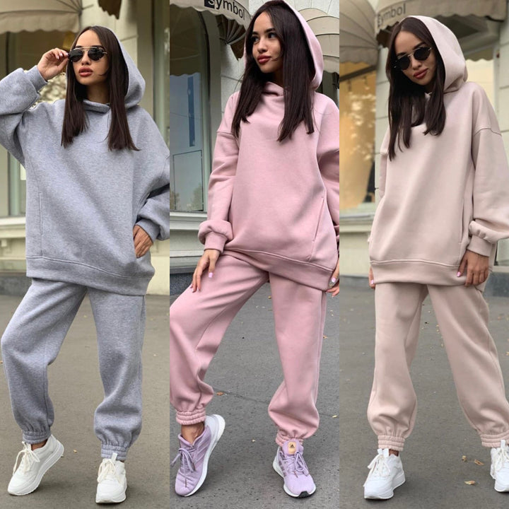 Damen Sportliches Hoodie- und Jogginghosen-Set im lässigen Design mit Kapuze Drune